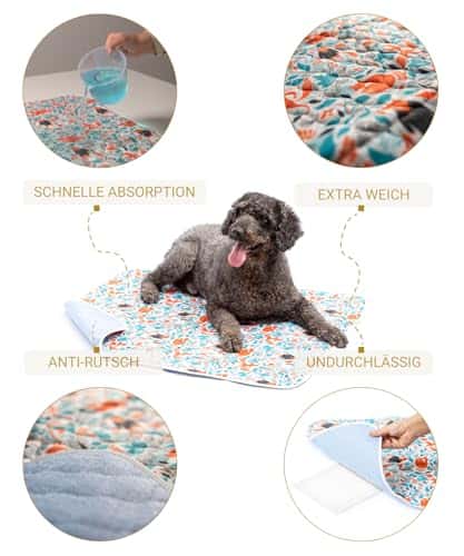 Lemmiklooma matt – veekindel, libisemiskindel, pestav suurus (L - 2 Stück) 90*80cm, värv türkiissinine Fuchsmuster (SILVERWOOF)