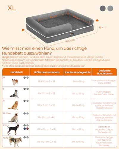 Koeravoodi – libisemiskindel, eemaldatav, ortopeediline suurus P 106 × L 71 × K 18 cm, värv helehall (Feandrea)