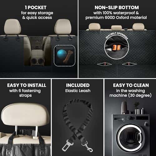 Pagasiruumi kaitsekate (koerale) – veekindel, libisemiskindel, pehme suurus Rückbank, värv must (Naloo's World)