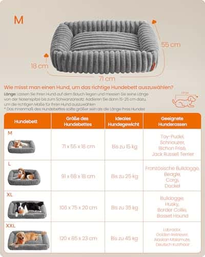 Koeravoodi – ortopeediline, pehme, kohev suurus M (71 × 55 × 18 cm), värv tuvi-hall (Feandrea)