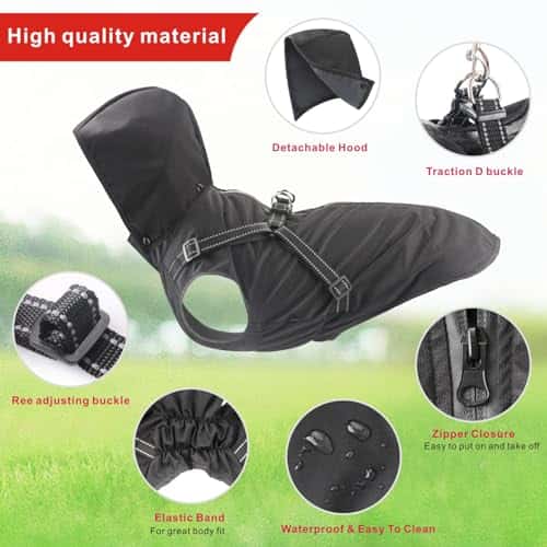 Koera vihmamantel – veekindel, helkiv, reguleeritav suurus XL, värv must (Mosucoirl)