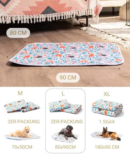 Lemmiklooma matt – veekindel, libisemiskindel, pestav suurus (L - 2 Stück) 90*80cm, värv türkiissinine Fuchsmuster (SILVERWOOF)