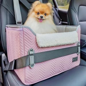 Koera autoistmekate – tugev, pestav S Leder roosa&hall (Petsfit)