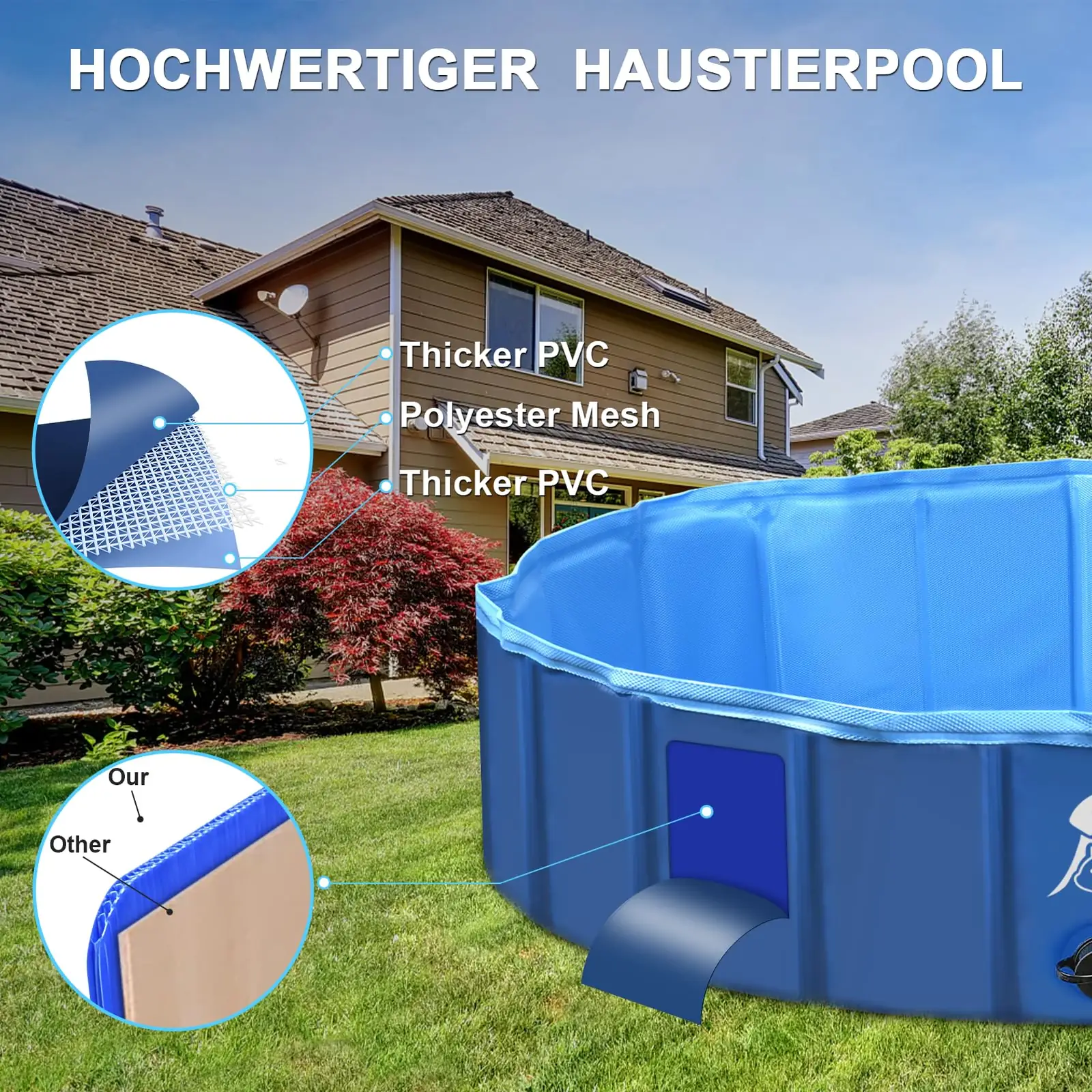 120 cm kokkupandav koertebassein sinine PVC