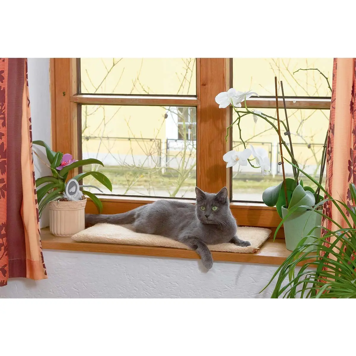 Ristkülikukujuline kassipadi mõõtudega 60×26×2 cm aknal
