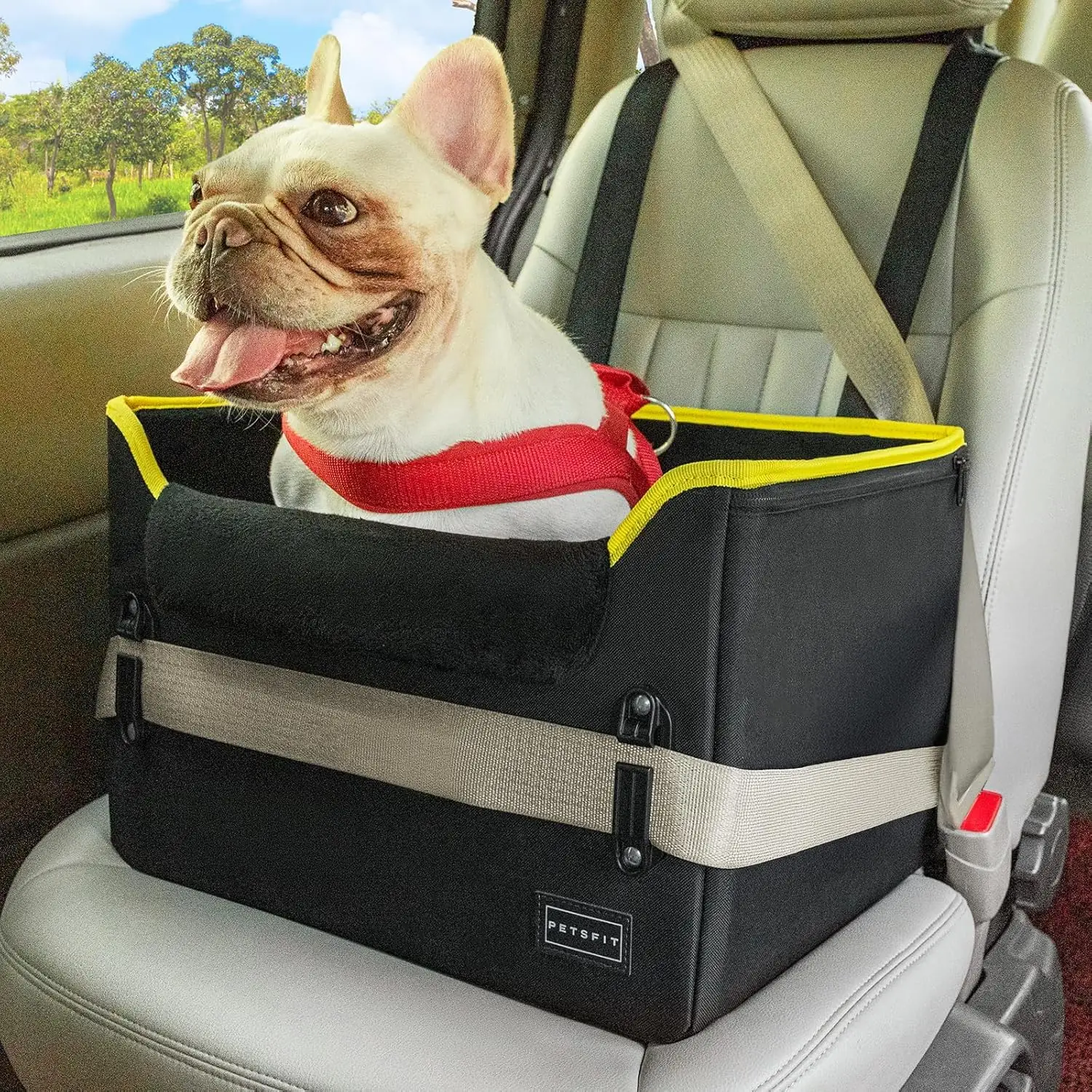 Petsfit koeraisa autosse S eestvaade fleece-kattega