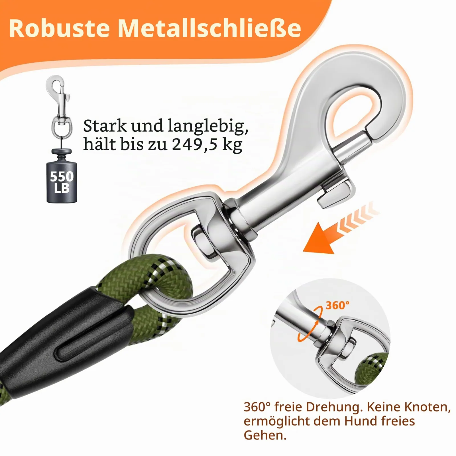 Pöörlev 360° metallkarabiin, talub u 250 kg